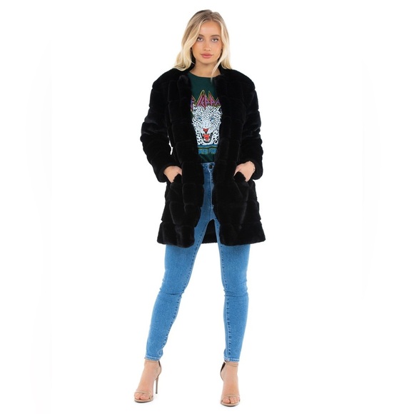 NWT BB Dakota Faux Fur Elise Black Coat sz small - Picture 2 of 9